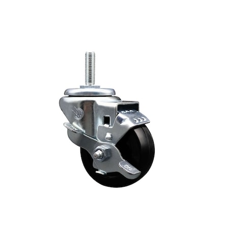 Service Caster 3 Inch Soft Rubber Wheel Swivel 34 Inch Threaded Stem Caster with Brake SCC SCC-TS20S314-SRS-TLB-34212
